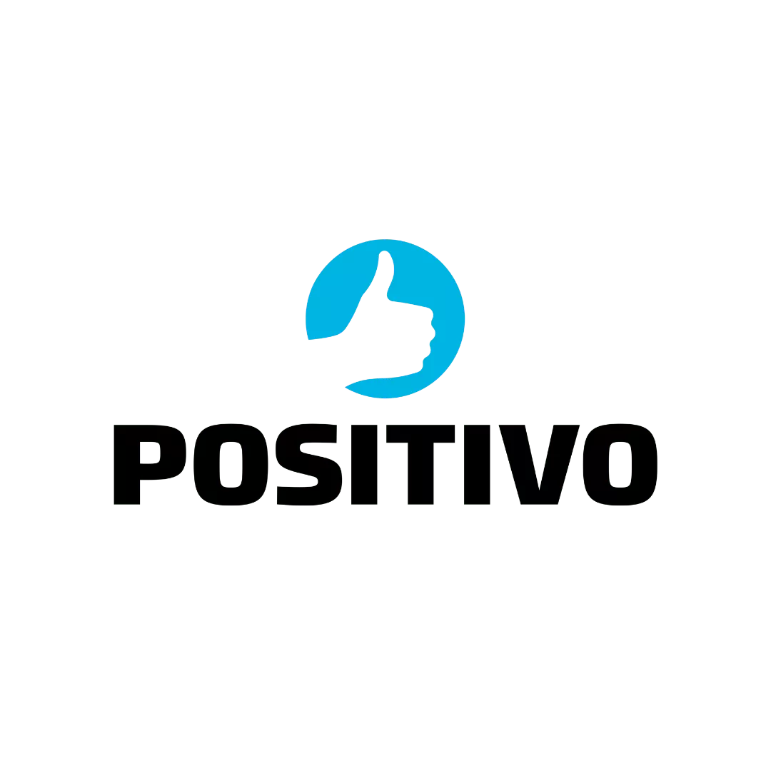 Logo da empresa Positivo, interativa ao passar o mouse por cima ela aumenta de tamanho