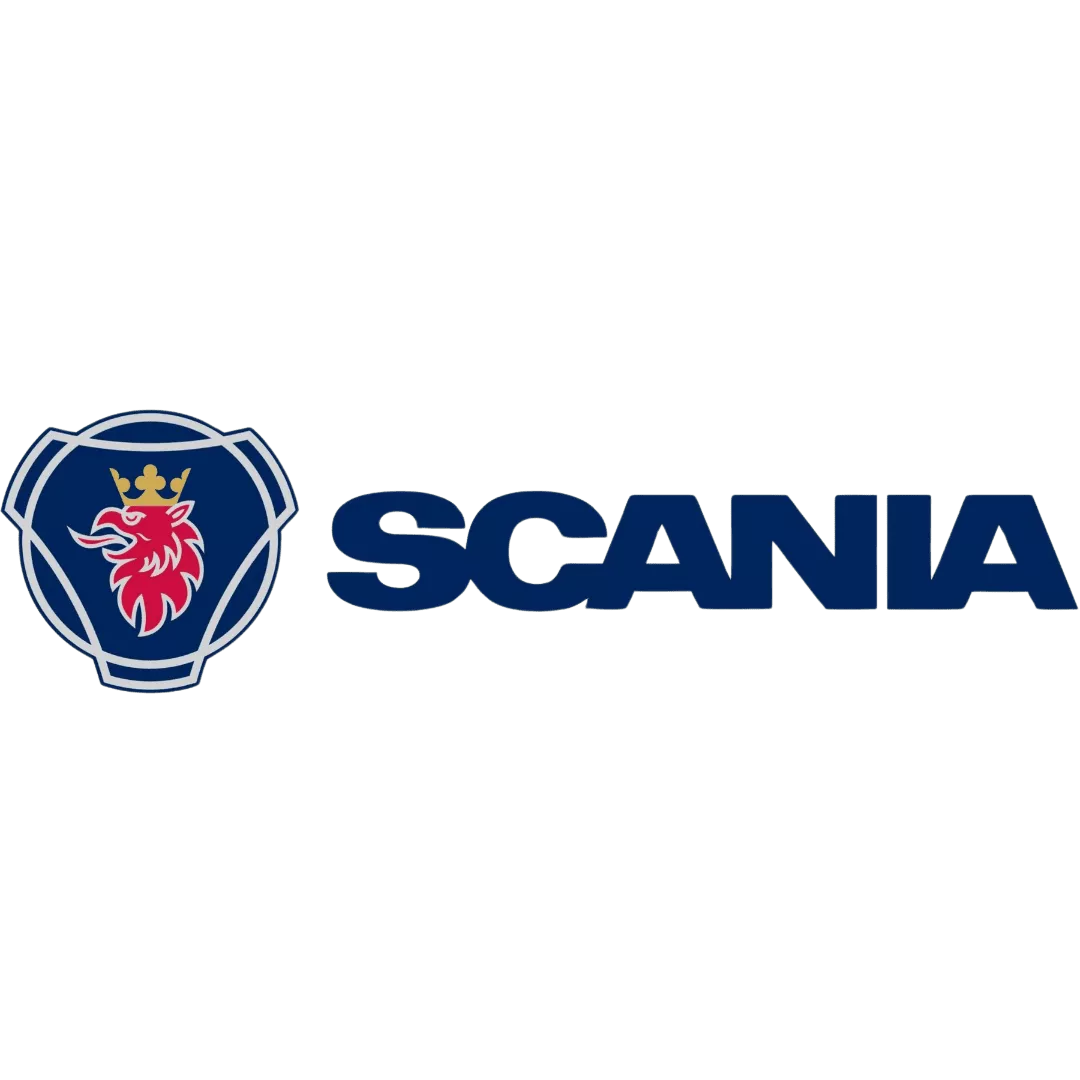 Logo da empresa Scania, interativa ao passar o mouse por cima ela aumenta de tamanho