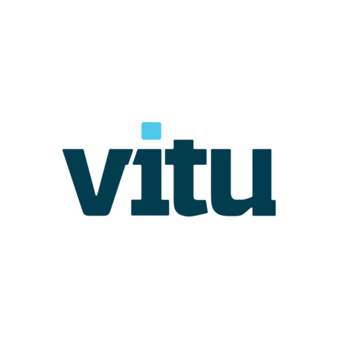 Logo da empresa Vitu, interativa ao passar o mouse por cima ela aumenta de tamanho